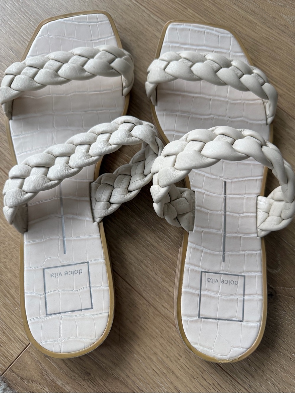 Dolce Vita White Braided Double-Strap Slide Sandals, Size 8